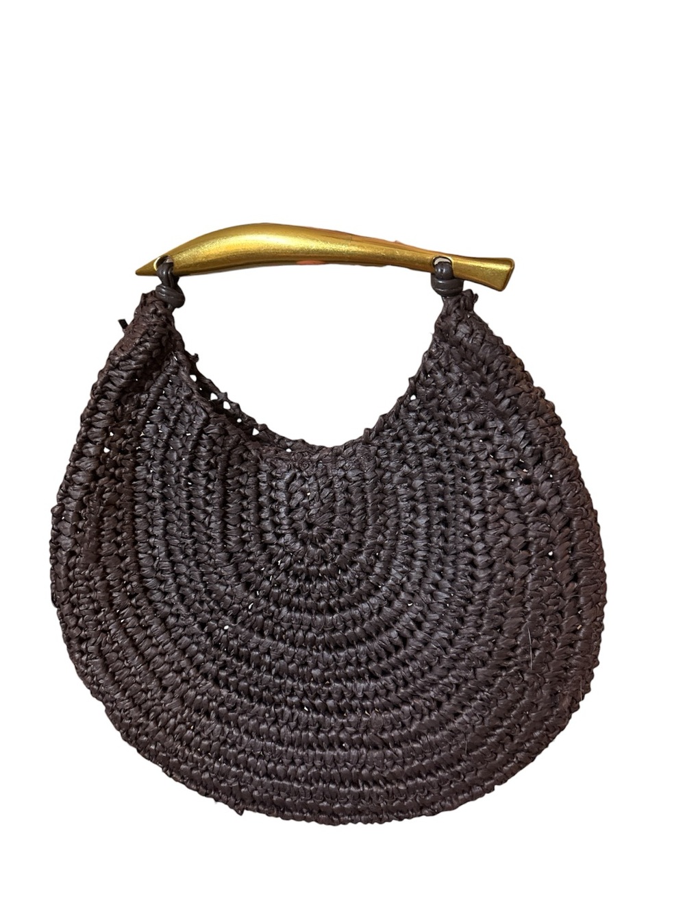 Antik Kraft Dark Brown Woven Round Bag with Gold Handle